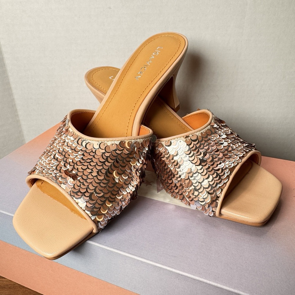 Lisa Vicky (Pretty-V) Women's Size 9 1/2M CHAMPAGNE PYT Sequin Shoe Sandals New